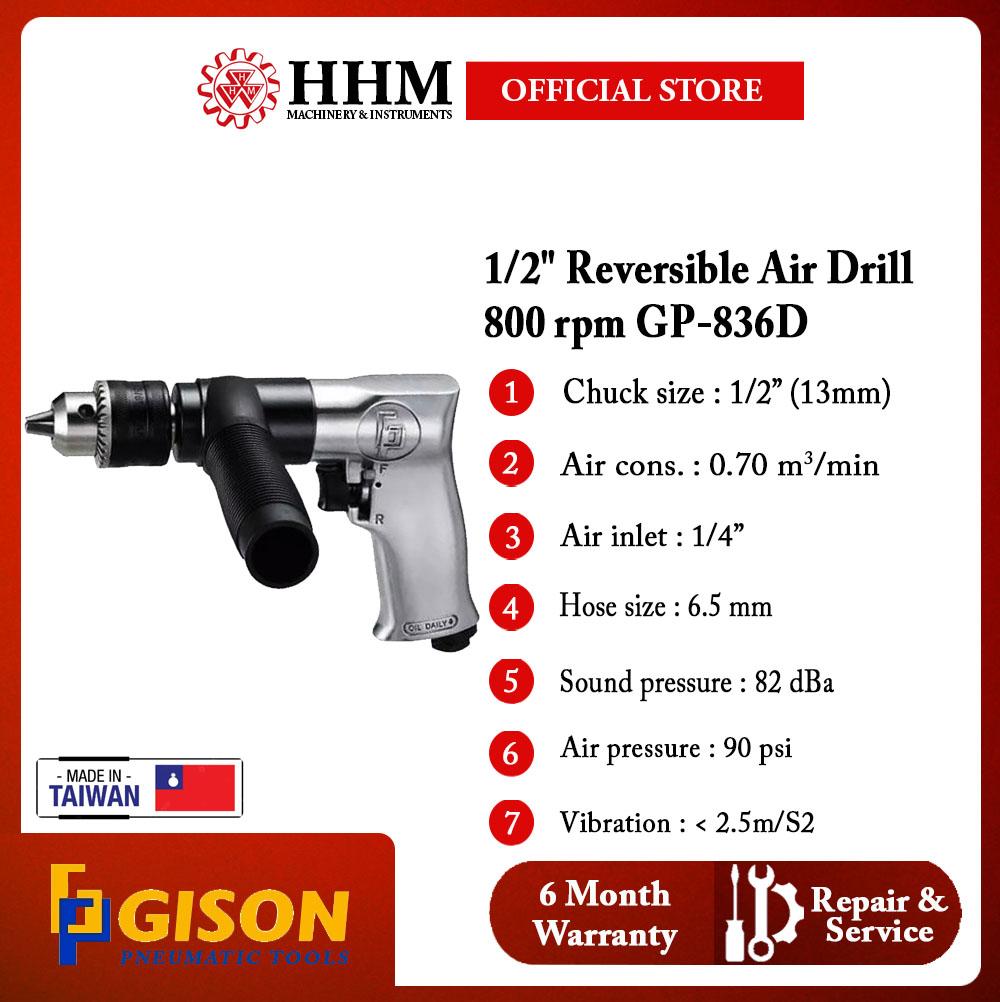 GISON 1/2″ Reversible Air Drill (800 rpm) (GP-836D)