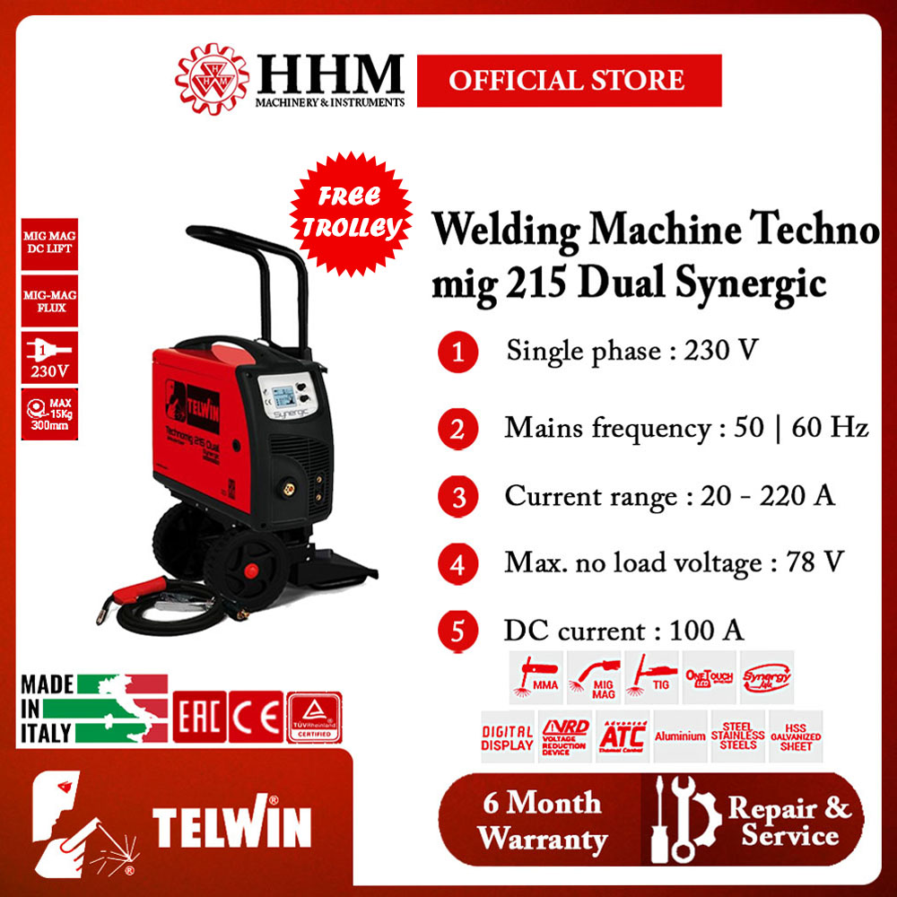 TELWIN MIG-MAG Welding Machine Technomig 215 Dual Synergic + Trolley