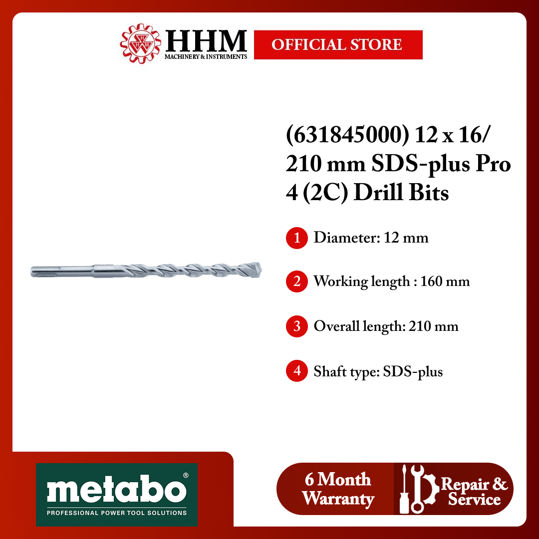 METABO (631845000) 12 x 16/210 mm SDS-plus Pro 4 (2C) Drill Bits