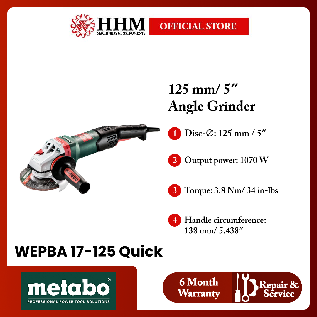 METABO 125 mm/ 5″ Angle Grinder WEPBA 17-125 QUICK RT
