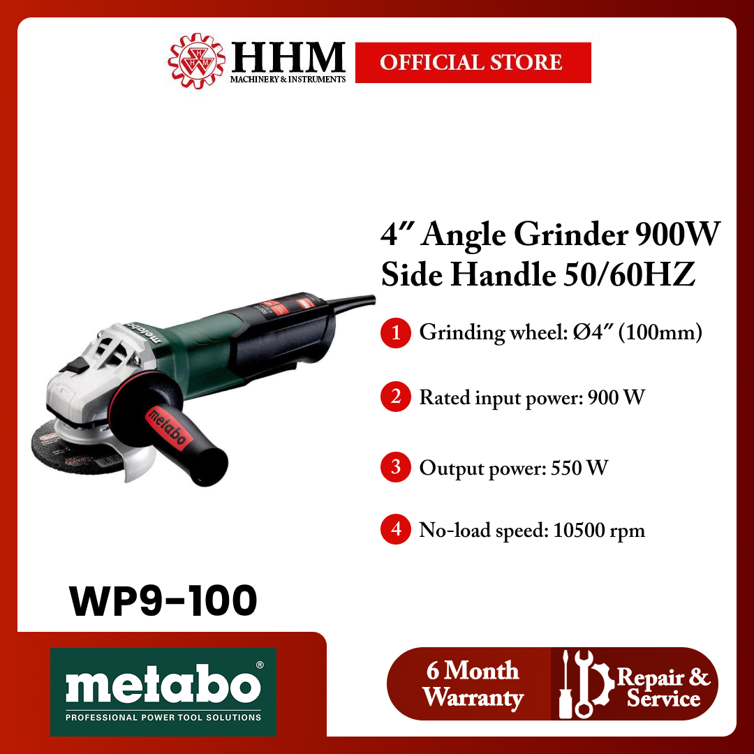 METABO 4″ ANGLE GRINDER 900W SIDE HANDLE 50/60HZ WP9-100