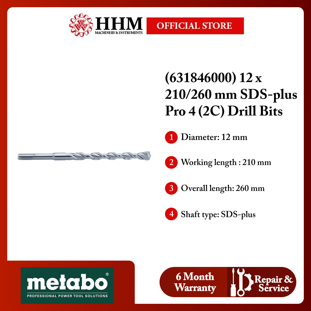 METABO (631846000) 12 x 210/260 mm SDS-plus Pro 4 (2C) Drill Bits