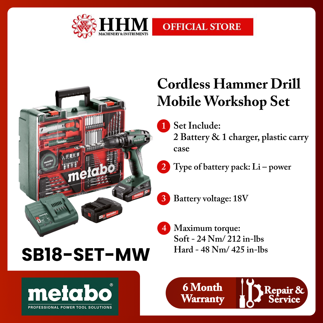 METABO Cordless Hammer Drill Mobile Workshop Set SB18-SET-MW