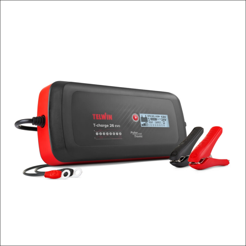TELWIN 12/24V Compact Auto Battery Charger T-CHARGE 26 EVO, 8A/12V, 4A/24V 230V